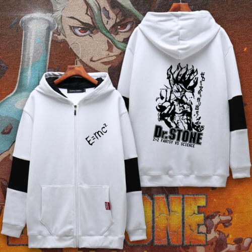 Anime Dr.STONE Ishigami Senku Cosplay Long Sleeve Hoodie Plush Hooded Unisex Coat Zipper Sweatshirt Autumn Winter Jacket