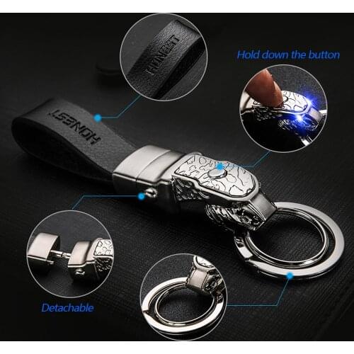 High-end Auto Leopard Leather Keyring Car LED Light Men Keychain for Luxgen MINI Cooper Mitsubishi Pontiac Proton Peugeot SAAB