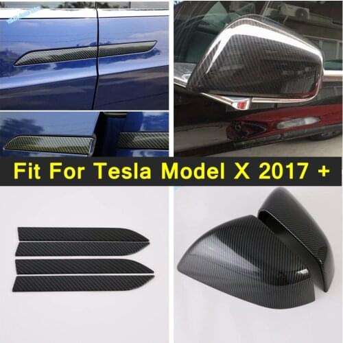 Lapetus Auto Styling Outside Door Pull Doorknob Handle Catch Cap Cover Trim Fit For Tesla Model X 2017 - 2020 ABS Carbon Fiber