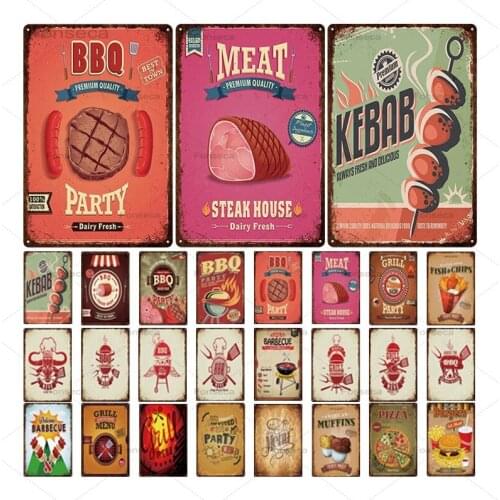 BBQ Meun Metal Sign Vintage Tin Plaque Metal Wall Decor For Barbecue Bar Pub Kitchen Party Zone Vintage Metal Signs Iron Paintin