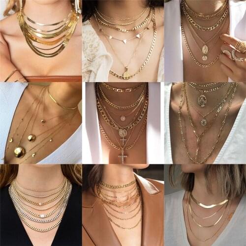 Boho Gold Punk Geometric Snake Chain Jesus Portrait Cross Pendant Necklace For Women Vintage Fashion Multilevel Choker Jewelry