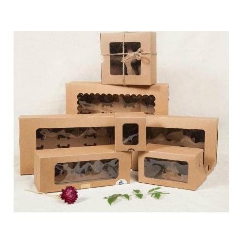 Large Brown Muffin packaging 6 cupcake boxes 8,Kraft paper gift cake box with pvc window, 4 cupcake packing craft paper box