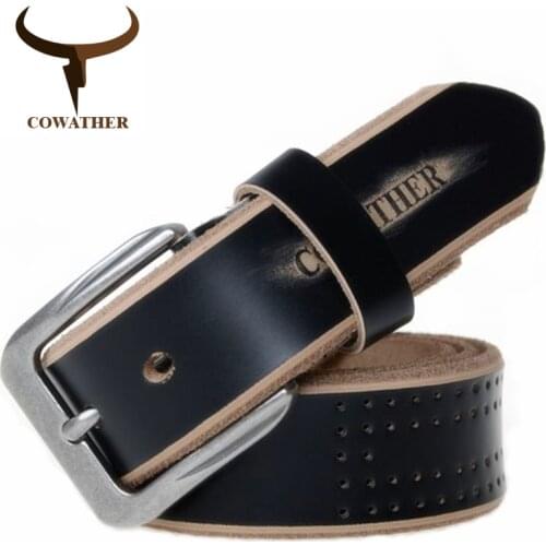 COWATHER 2019 high quality cow genuine leather luxury strap male belts for men new fashion style pin buckle free shipping