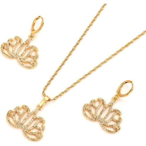 Dubai India Ethiopian Set Jewelry Necklace pendant Earring jewelry Habesha Girl Gold cz flower African Bridal Sets gift women