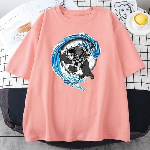 Demon Slayer Anime Print T shirts Summer Short Sleeve Loose Casual Harajuku Oversized T-shirts Female Fashion Cartoon Tshirts