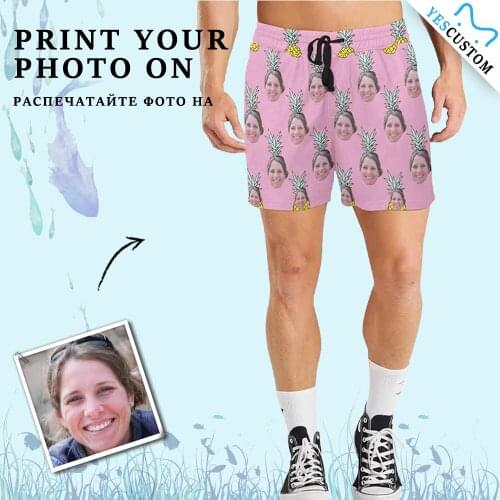 YesCustom Custom Face Photo Swimsuit Wear Elastic Waist with Pocket Quick Dry Men Trunk Surfing Shorts Couple Beach Party Sports
