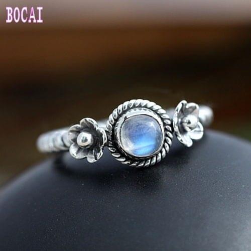 925 silver sterling silver set with natural moonstone womans ring flower ring