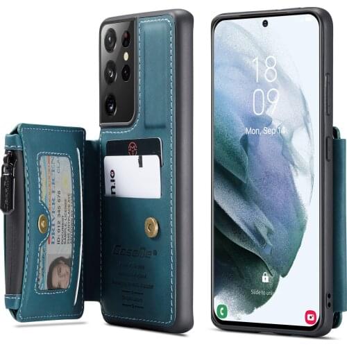 Zipper Purse Case for iPhone 12 11 Pro Max Mini XS SE 2020 8 7 Plus Leather Wallet Case for Samsung Note 20 Ultra S20 S10 A51A71