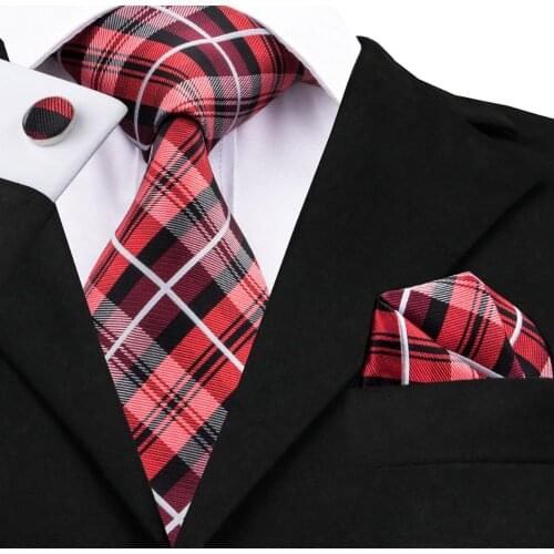 Red Darkred Plaids Check Silk Ties for Men 2016 New Style Fashion Neckties Wedding Business Party Ties C-376 For Mens Suit