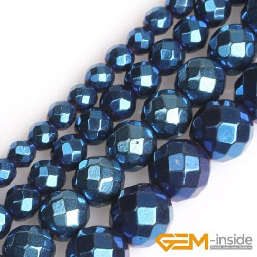 4mm 6mm 8mm 10mm Magnetic Blue Metallic Coated Faceted Round Magnetic Hematite Beads For Jewelry Making Strand 15" Wholesale