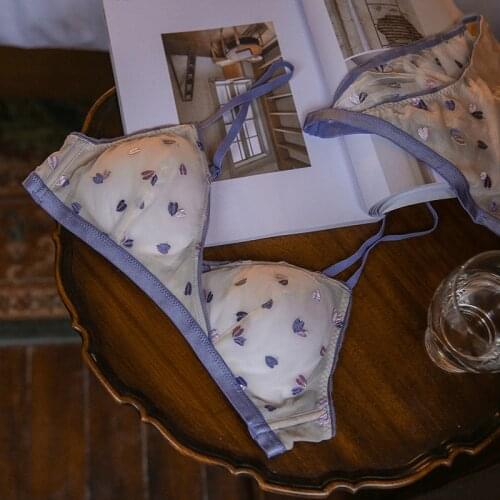 Custom heart lace romance lingerie with panties set removable molded cup bralette breathable comfortable soft mesh underwear