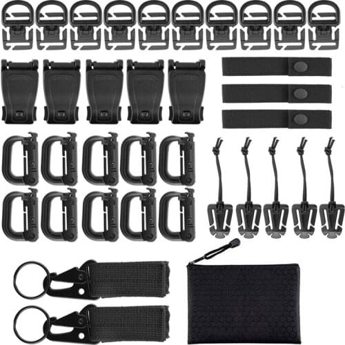 Hot YO-35Pcs Molle Attachments Bag Clip Strap Set Molle Backpack Webbing Attachments for Backpack Vest Belt with Zippered Pouch