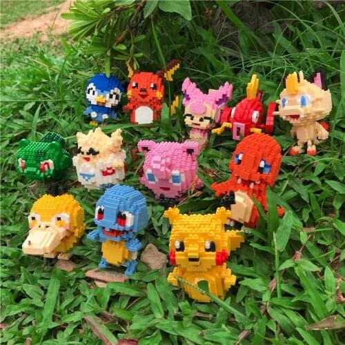 34 styles Small Building Pokemon Blocks Small Cartoon Picachu Animal Model Education Game Graphics Bricks Pokemons Toys