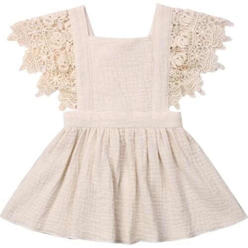 Fashion Kids Baby Girls Sleeveless Dress Lace Floral Party Dress Princess Solid Dress Summer Cute Clothes