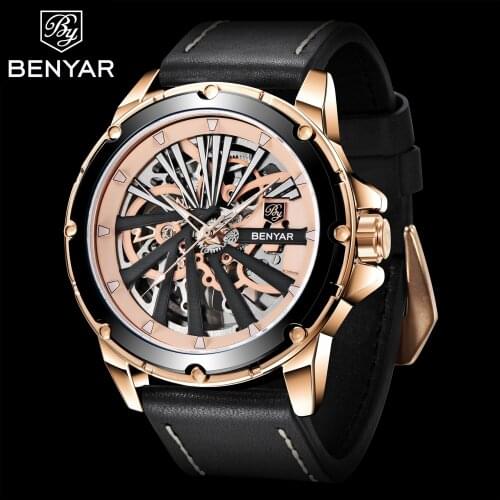 Benyar 2021 Top Fashion Men' Automatic Mechanical Watch Double-sided Hollow Design Waterproof Luminous Sports Watch Reloj Hombre