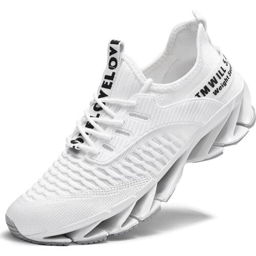 Mens Walking Shoes White Breathable Mesh Cushioning Blade Outsole Male Sneakers Nonslip Wear Resistant Outdoor Casual Shoes New