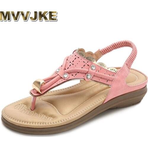 MVVJKE Summer Shoes Woman Sandals Bohemia Flat Sandalias Mujer 2019 Chaussures Femme Thongs Flip Flops Low Heel T-Strap Sandals