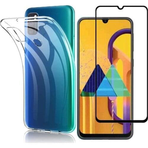 For Galaxy M21 SM-M215F Soft TPU Case With Full Cover Tempered Glass Cover For Sumsung Galaxy M21 SM-M215F