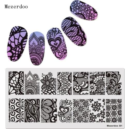 Mezerdoo Nail Art Stamp Template Rectangle Gorgeous Lace Vine Net Design Image Plate 6*12cm Nail Art Templates Stencils B1