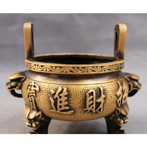 Song voge gem S3023 Tibet Bronze Buddhism Lion Head Statue Zhao Cai Jin Bao Incense Burner Censer