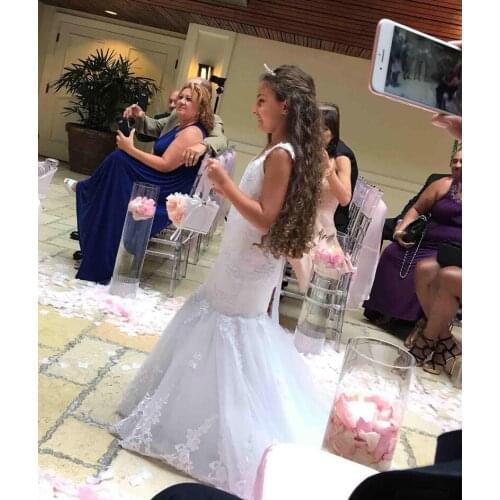 White Ivory Mermaid Flower Girl Dresses For Weddings Spaghetti Lace Appliques Girls Pageant Clothes First Communion Kids Gowns