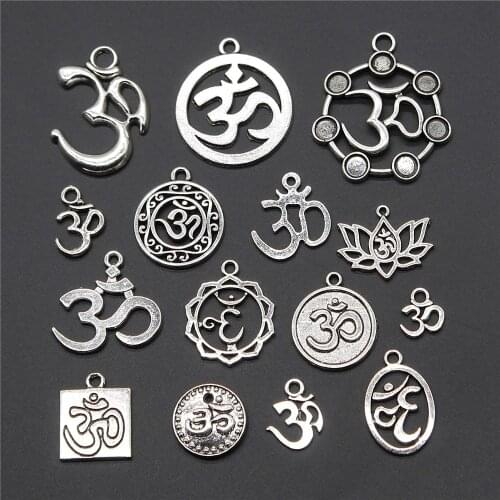 10pcs Charms Om Yoga Antique Silver Color Yoga Om Symbol Pendant Charms Yoga Om Charms Jewelry Accessories