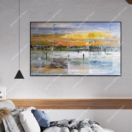 Abstract Landscape oil Paintings Posters and Print Wall Art Fine Canvas Paintings Sunrise Picture for Livingroom Home Decoration