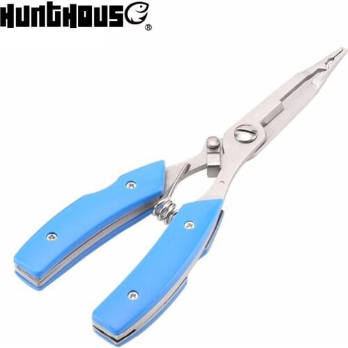 Hunthouse fishing plier 16cm 123g rubber handle multi-function with Sheath & Retractable Tether Combo Hooks Remover Fishing Hold
