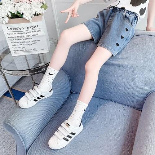 Teen Girls Love Print Shorts Girls Denim Shorts Summer 2021 New Childrens Loose Jeans Girl Bottoms 10 to 12 years Girls shorts
