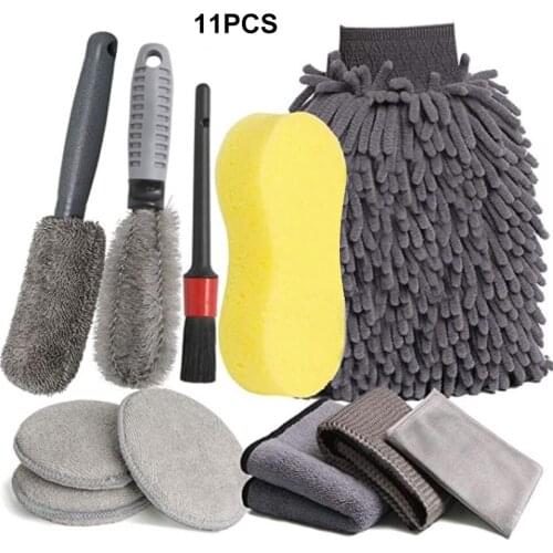 Upgraded 11pcs Car Wash Brush Cleaning Set Microfiber Car Wash Kit Car Detailing Wheel Brushes Detaling Brush Wash Sponge Towel