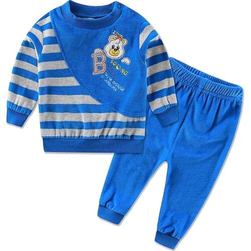 2021 spring baby clothes set velvet casual boys child outfits o-neck long-sleeve 2 pieces blouse pants girls kidswear