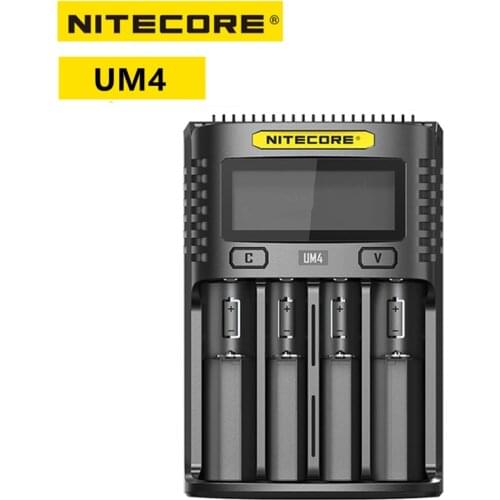 NITECORE UMS4 Battery charger QC Fast Charge 4A with 4 Slots Output LCD Display For 18650 14500 16340 26650 21700 AA AAA Battery