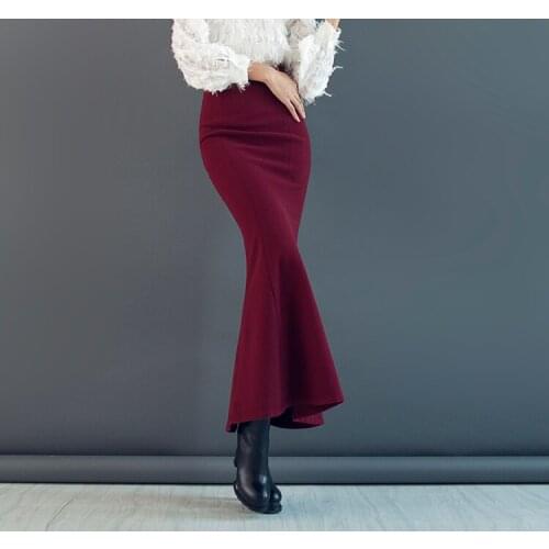 Woman Winter Long Fishtail Skirt Plus Size 3XS 7XL High Waist Sexy 50% Wool Pencil Skirt Vintage Maxi Mermaid Skirt Jupe Longue