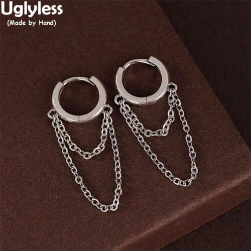 Uglyless New Fashion 2-layer Chains Earrings for Women Minimalist Ear Hoops Real 925 Silver Tassels Brincos Ethnic Dress Jewelry