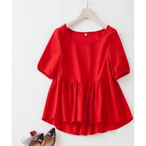 Womans cotton and linen shirts New 2020 fashion ruffles O Nesk half sleeve shirt office ladies maxi size M-7XL white casual