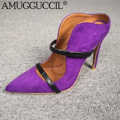 2020 New Arrival Plus Big Size 34-47 Purple Fashion Sexy High Heel Spring Autumn Girls Female Lady Mules Shoes Women Pumps D1308