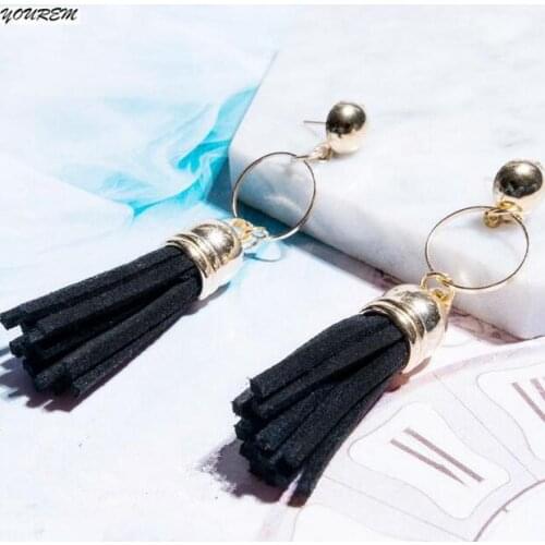Gold color black tassel boho dangle earrings for women alloy nickel free jewelry accessories gifts fj640