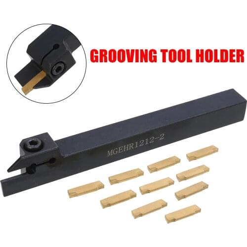 10Pcs MGMN200 Inserts + MGEHR1212-2 Lathe Grooving Tool Holders Cut-Off 12x12x100mm with Wrench For Turning Tools Lathe Set