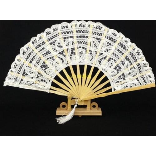 20pcs/lot Fast shipping 27cm White Handmade Folding Vintage Embroidered Lace Hand Fan Wedding Bride Fan Gift Party Supplies