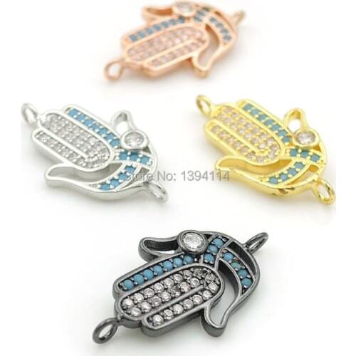 21*12*2mm Micro Pave Kallaite&Clear CZ Bezel Setting Hand Connectors Fit For Making DIY Bracelets Jewelry