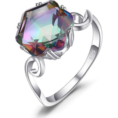 3.2ct Genuine Rainbow Fire Mystic Ring Solid Silver Color Jewelry Ring Sets Gifts Women New Sale