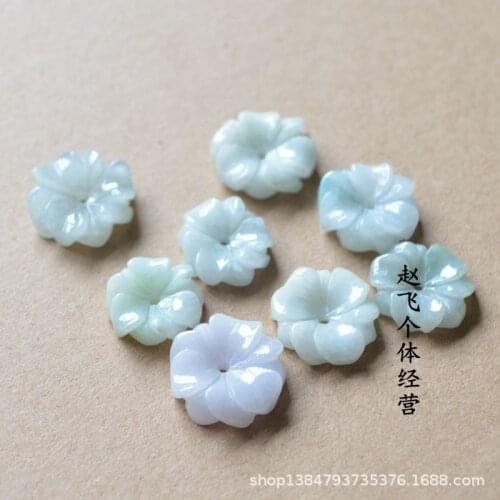 3PC Natural Jade Emerald 18mm Pentagonal Flower Pendant Accessories DIY Bangle Charm Jewellery Fashion Hand-Carved Amulet