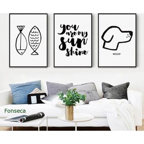 Abstract Line Stick Figure Canvas Painting Curves Cat Dog Fish Art Print And Poster Wall Picture For Kids Room Bedroom