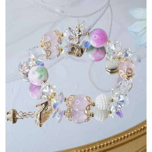Europe New High Heels Pink/Purple/Blue/Black Crystal Handmade Starfish Stone Beaded Bracelets for Women Fashion Jewelry YBR361
