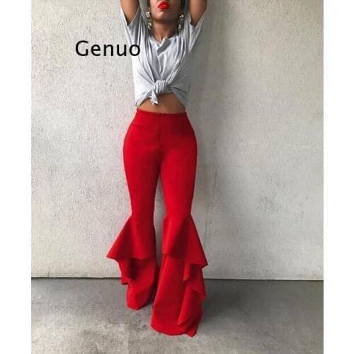 Vintage Ruffles Trousers Women High Waist Hippie Slim Gypsy Bell Bottom Pants Female Flare Fashion Streetwear