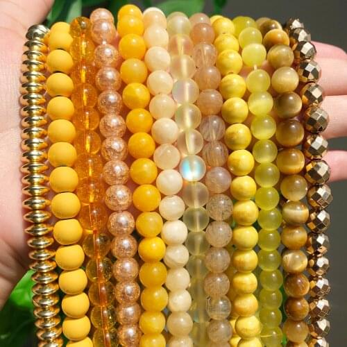 Yellow Style Natural Stone Beads 4 6 8 10 12mm Lava Jades Agates Crystal Turquoises Round Beads for Jewelry Making Diy Bracelets