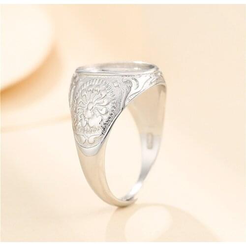Mens Ring Base for 9x13mm Oval Cabochons Ring Setting White Gold Plated 925 Silver Adjustable Ring Blank SR0162