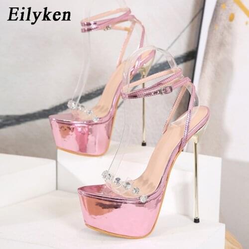 Eilyken Sexy Nightclub Fetish Stripper Shoes Woman Platform Open Toe Ankle Buckle Strap Sandals Fashion Metal Stiletto Heels