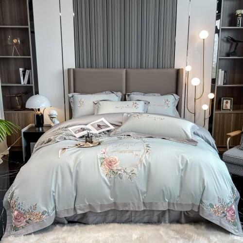 Elegant Embroidery Bedding Set Duvet Cover Flat Sheet Pillowcases Queen King Bed Linen Set for adults