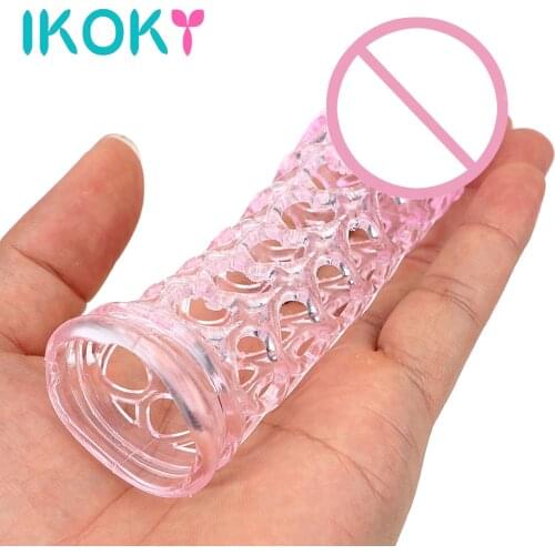 IKOKY Penis Sleeve Penis Ring Reusable Condom Full Cover Sex toys for Men Male Silicone Delay Ejaculation Cock Cage Cock Ring